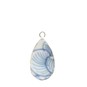 Blue & White Pottery Shard Charm Small Teardrop Floral China Chinoiserie Pendant